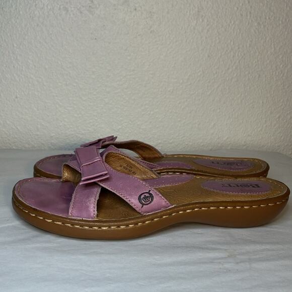 BORN Purple Leather Bow Sandals w/ Leather Cushioned‎ Footbed spring lavender - Picture 3 of 6